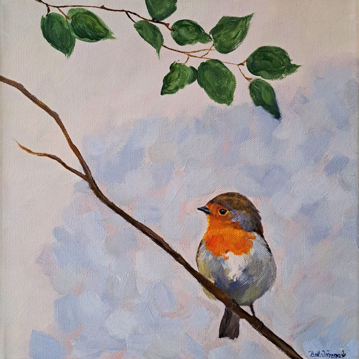 Robin and the leaves